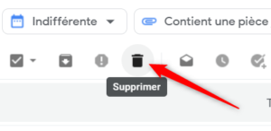icône supprimer un email dans gmail